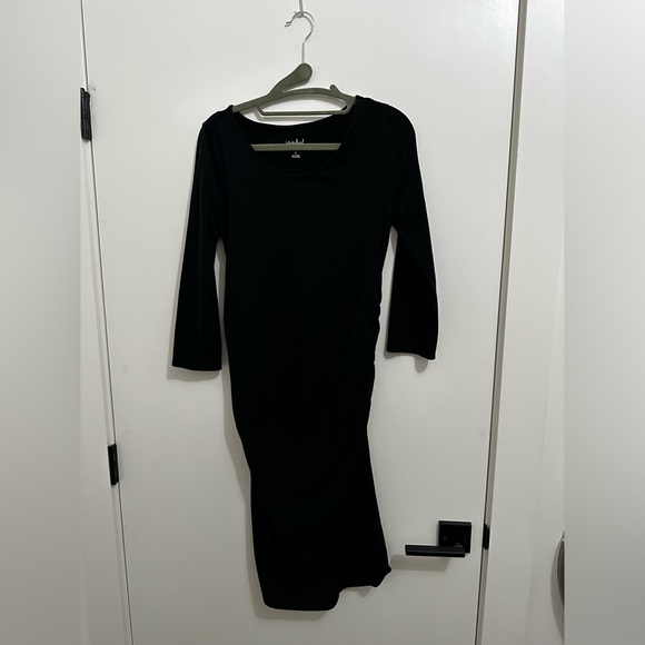 Isabel Maternity Black Shirred Dress - Picture 2 of 5